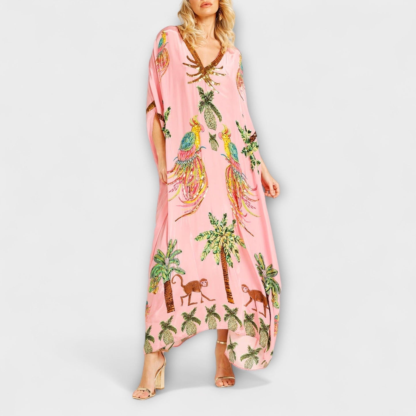 Women's Summer Midi Dress | Tropical Print & Sequin Detail