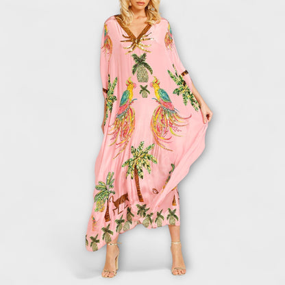 Women's Summer Midi Dress | Tropical Print & Sequin Detail