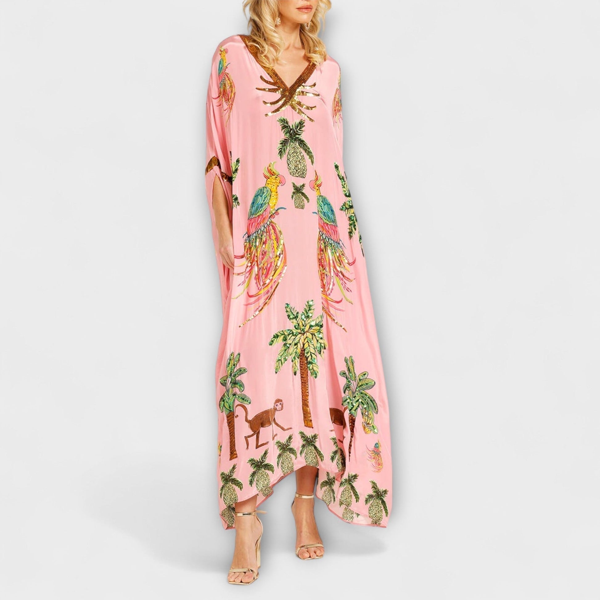 Women's Summer Midi Dress | Tropical Print & Sequin Detail