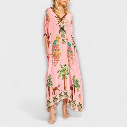 Women's Summer Midi Dress | Tropical Print & Sequin Detail