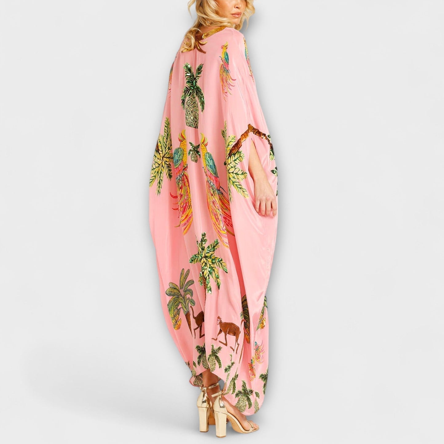 Women's Summer Midi Dress | Tropical Print & Sequin Detail