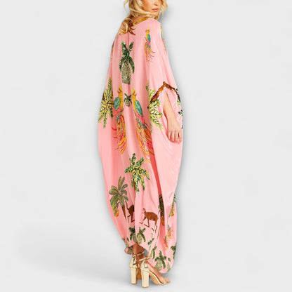 Women's Summer Midi Dress | Tropical Print & Sequin Detail