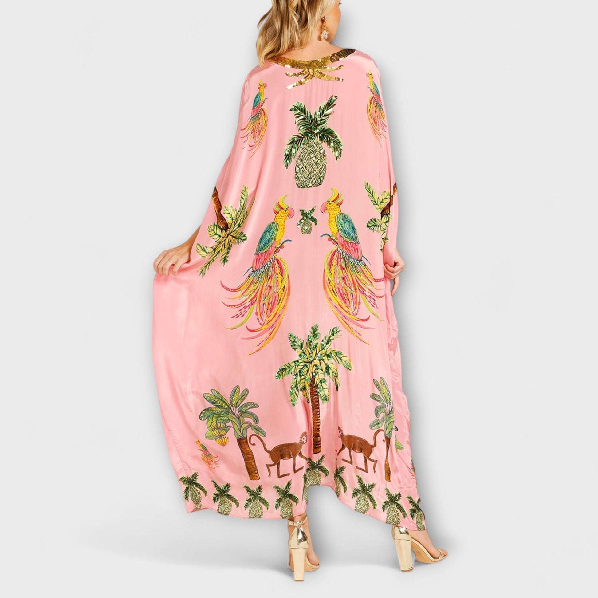 Women's Summer Midi Dress | Tropical Print & Sequin Detail
