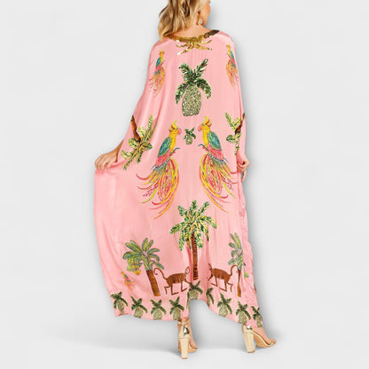 Women's Summer Midi Dress | Tropical Print & Sequin Detail