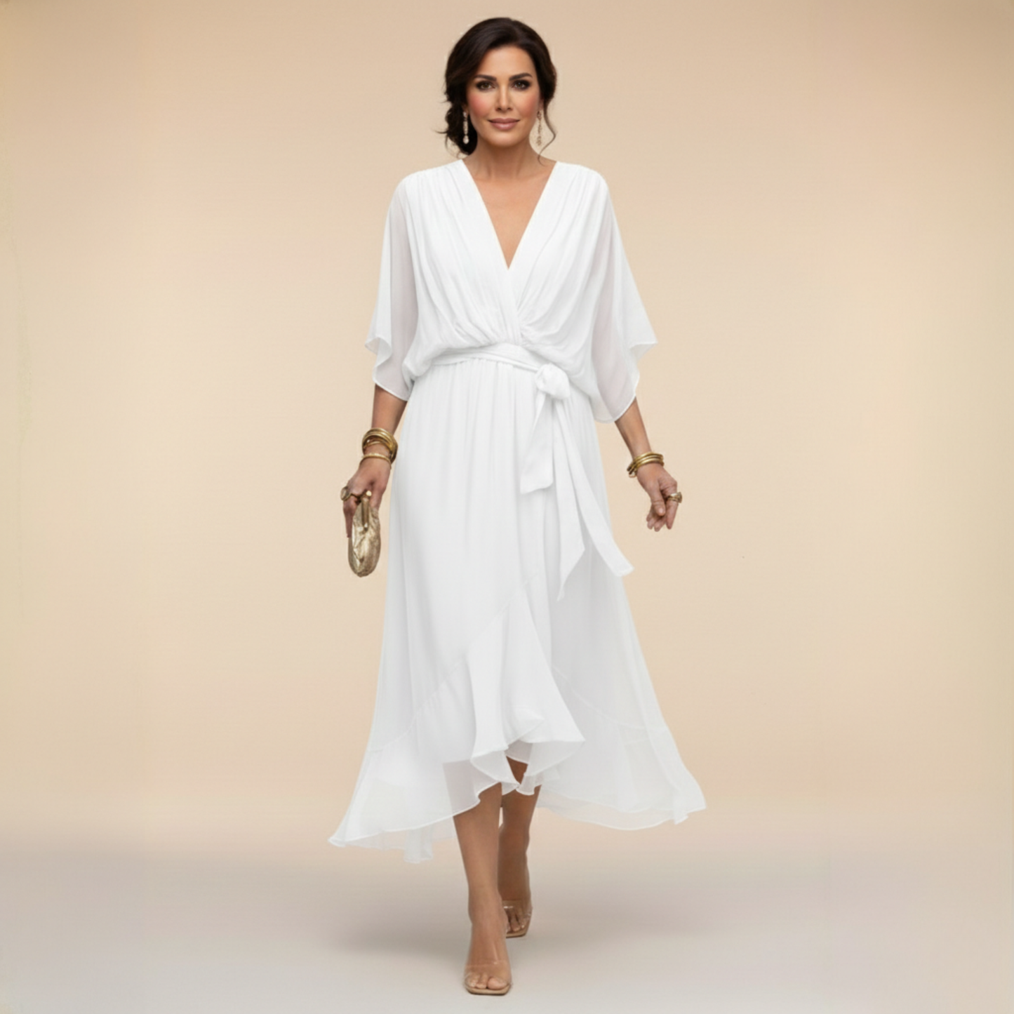 Women's Summer Midi Dress | V-Neck Wrap Design