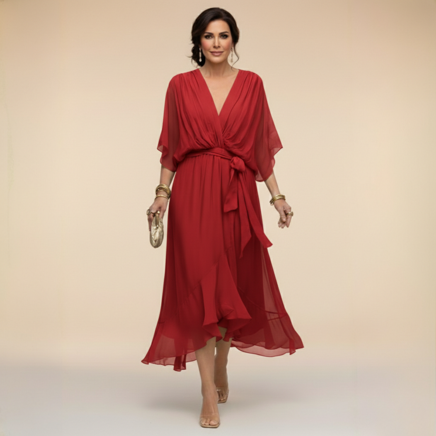 Women's Summer Midi Dress | V-Neck Wrap Design