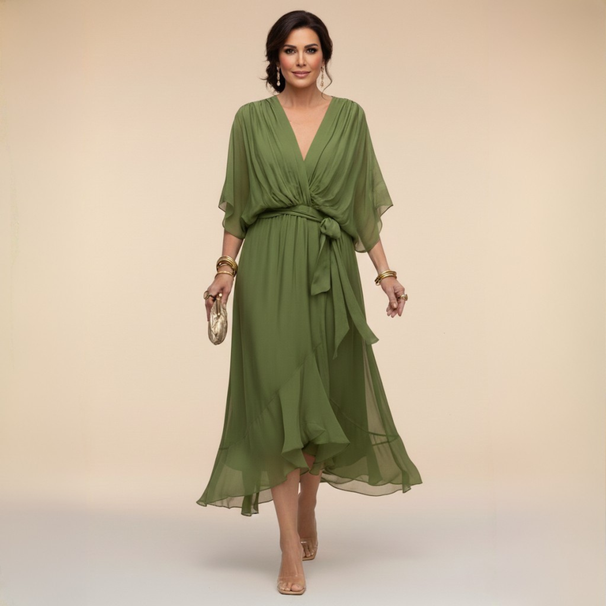 Women's Summer Midi Dress | V-Neck Wrap Design