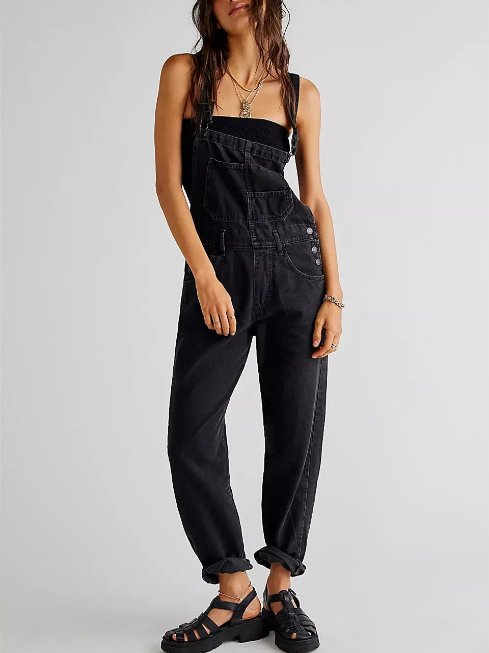 Women's Summer Overalls | Stretch Denim Cuffed Fit