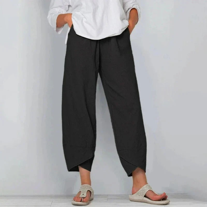 Women's Summer Pants | Wide Leg Asymmetric Hem