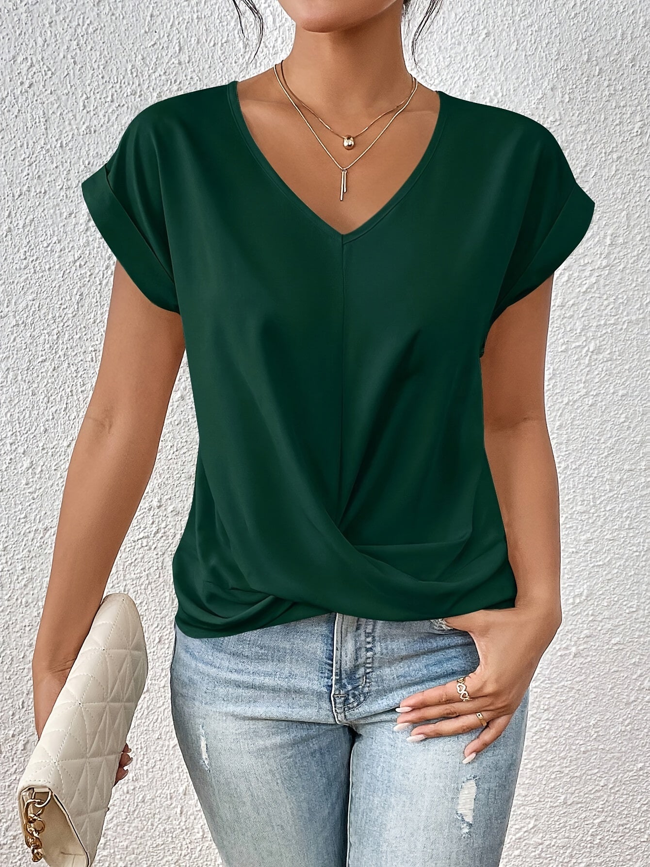 Women's Summer Top | V Neck Twist Hem Dolman Sleeve Tee