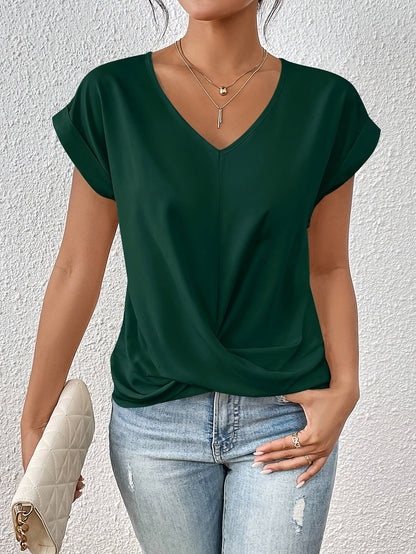 Women's Summer Top | V Neck Twist Hem Dolman Sleeve Tee