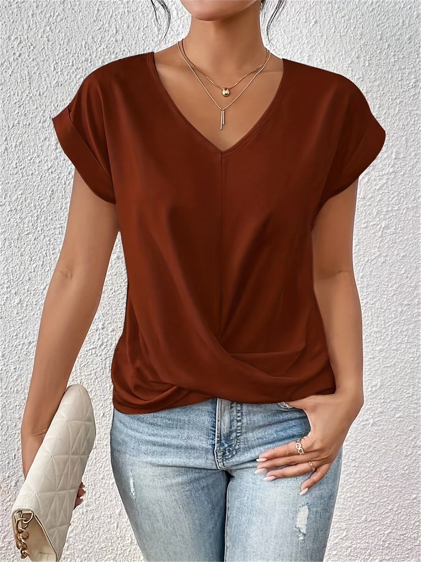 Women's Summer Top | V Neck Twist Hem Dolman Sleeve Tee