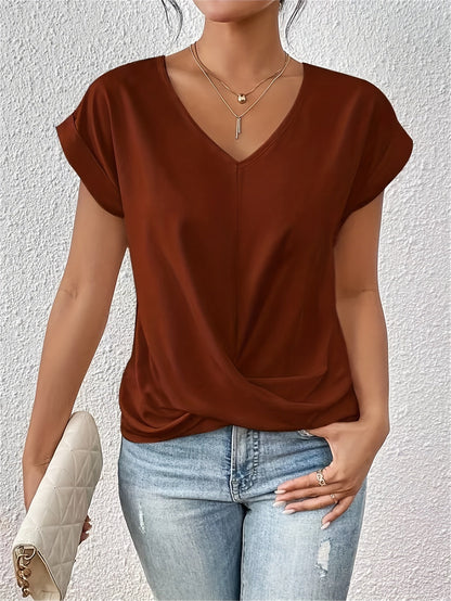 Women's Summer Top | V Neck Twist Hem Dolman Sleeve Tee