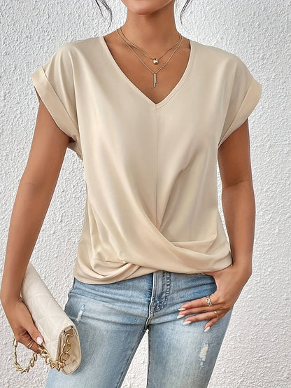 Women's Summer Top | V Neck Twist Hem Dolman Sleeve Tee
