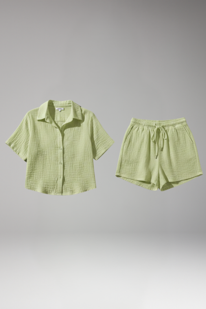 Women's Summer Two Piece Set | Shirt And Drawstring Shorts