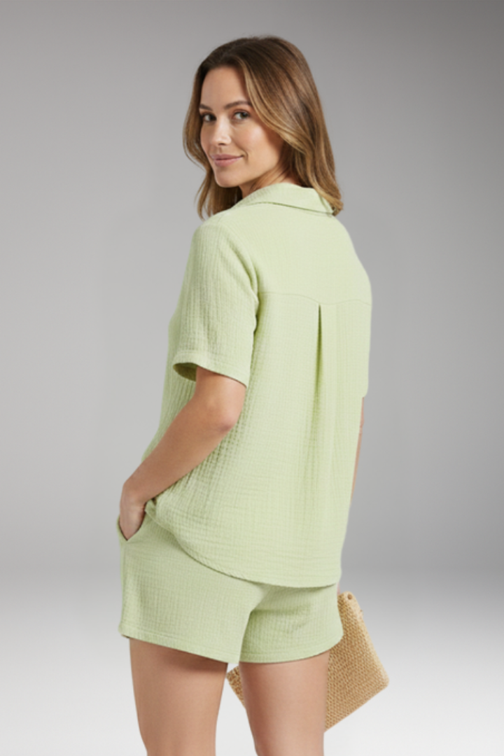 Women's Summer Two Piece Set | Shirt And Drawstring Shorts