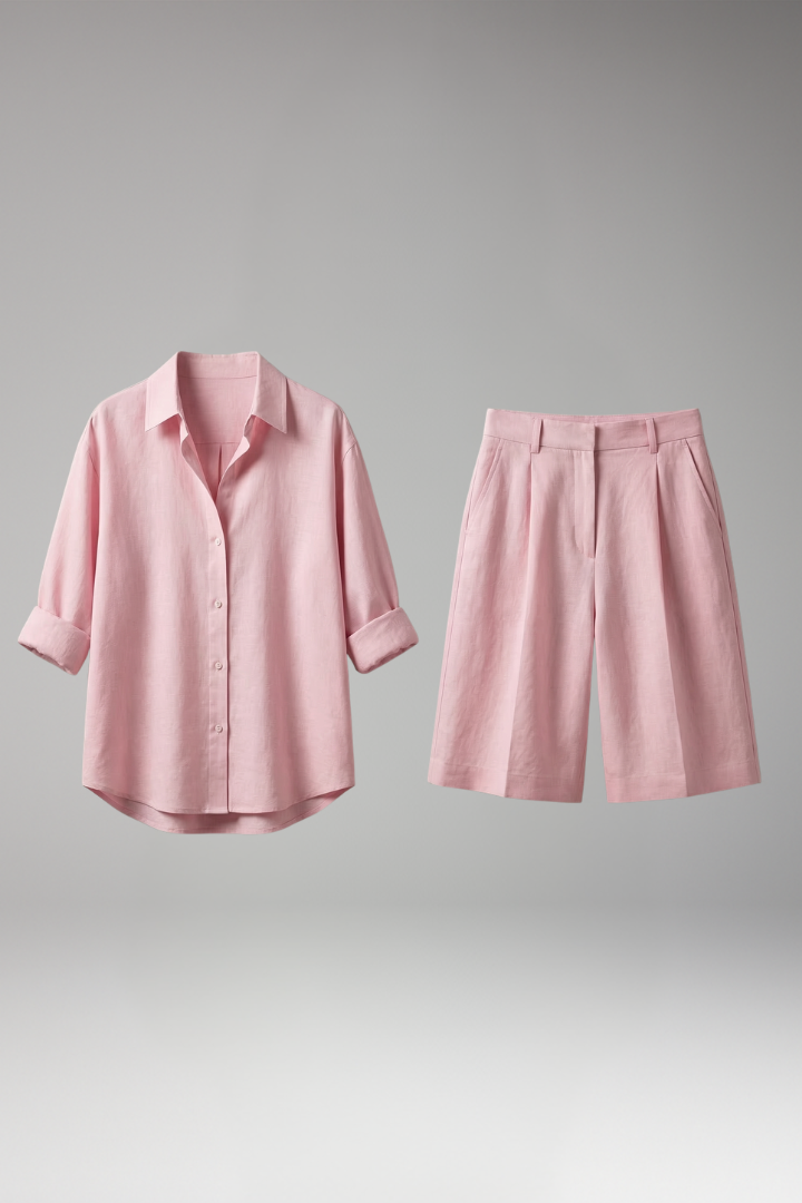 Women's Summer Two Piece Set | Shirt And Tailored Shorts