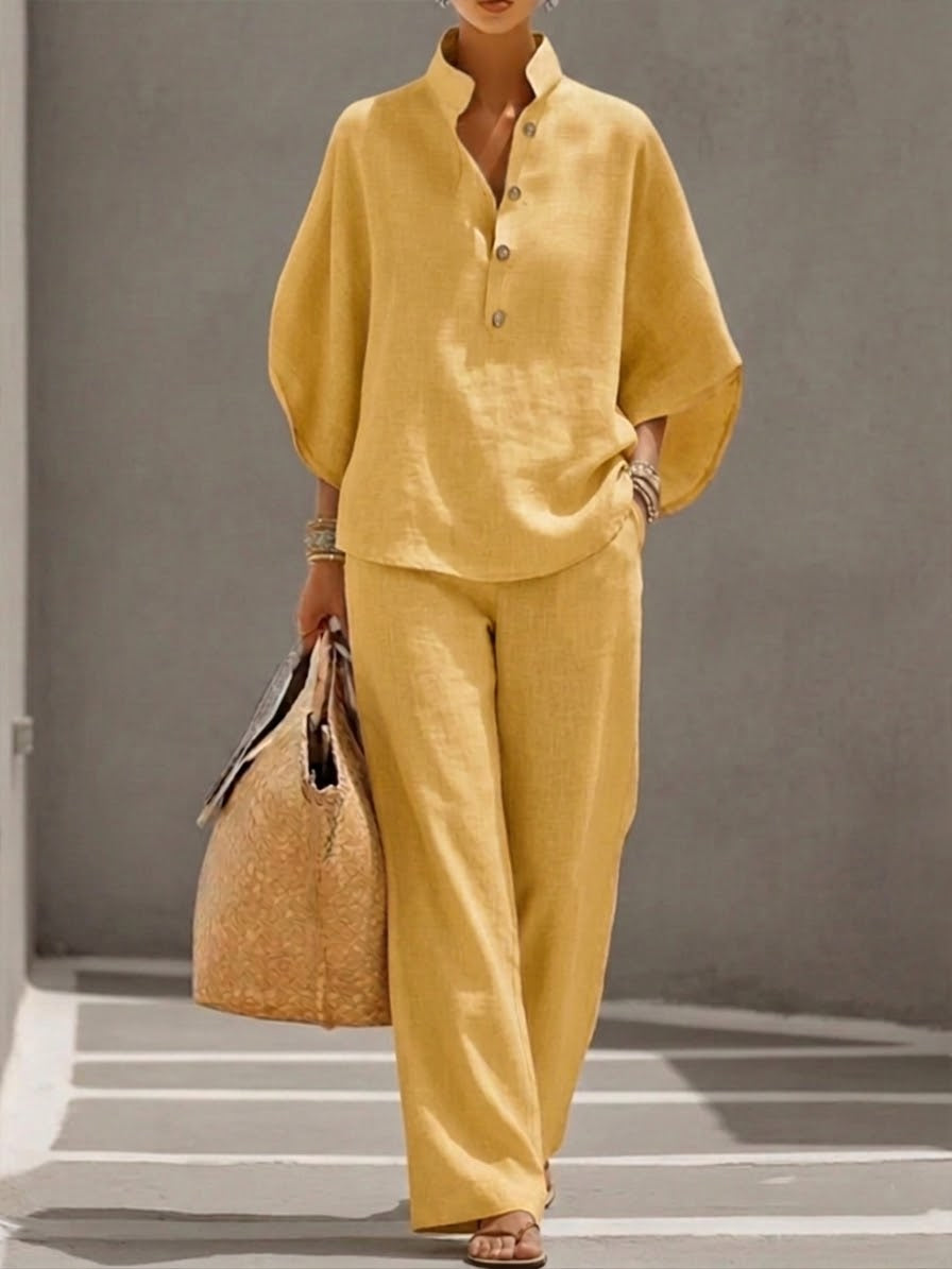 Women's Summer Two Piece Set | Stand Collar, Wide Leg