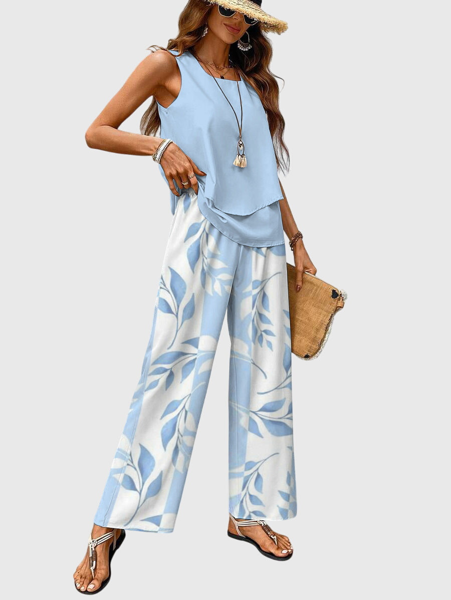 Women's Summer Two Piece Set | Tiered Hem And Wide Leg