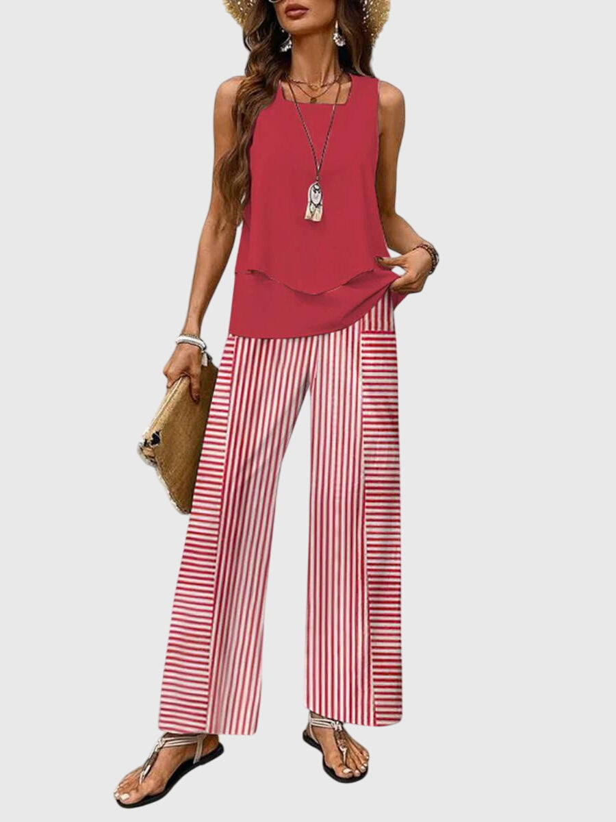 Women's Summer Two Piece Set | Tiered Hem And Wide Leg