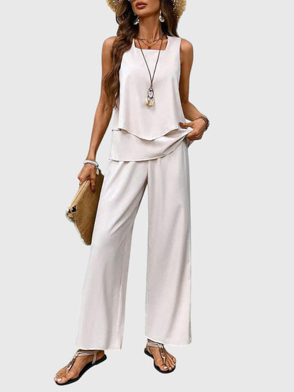 Women's Summer Two Piece Set | Tiered Hem And Wide Leg