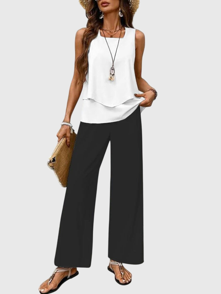 Women's Summer Two Piece Set | Tiered Hem And Wide Leg