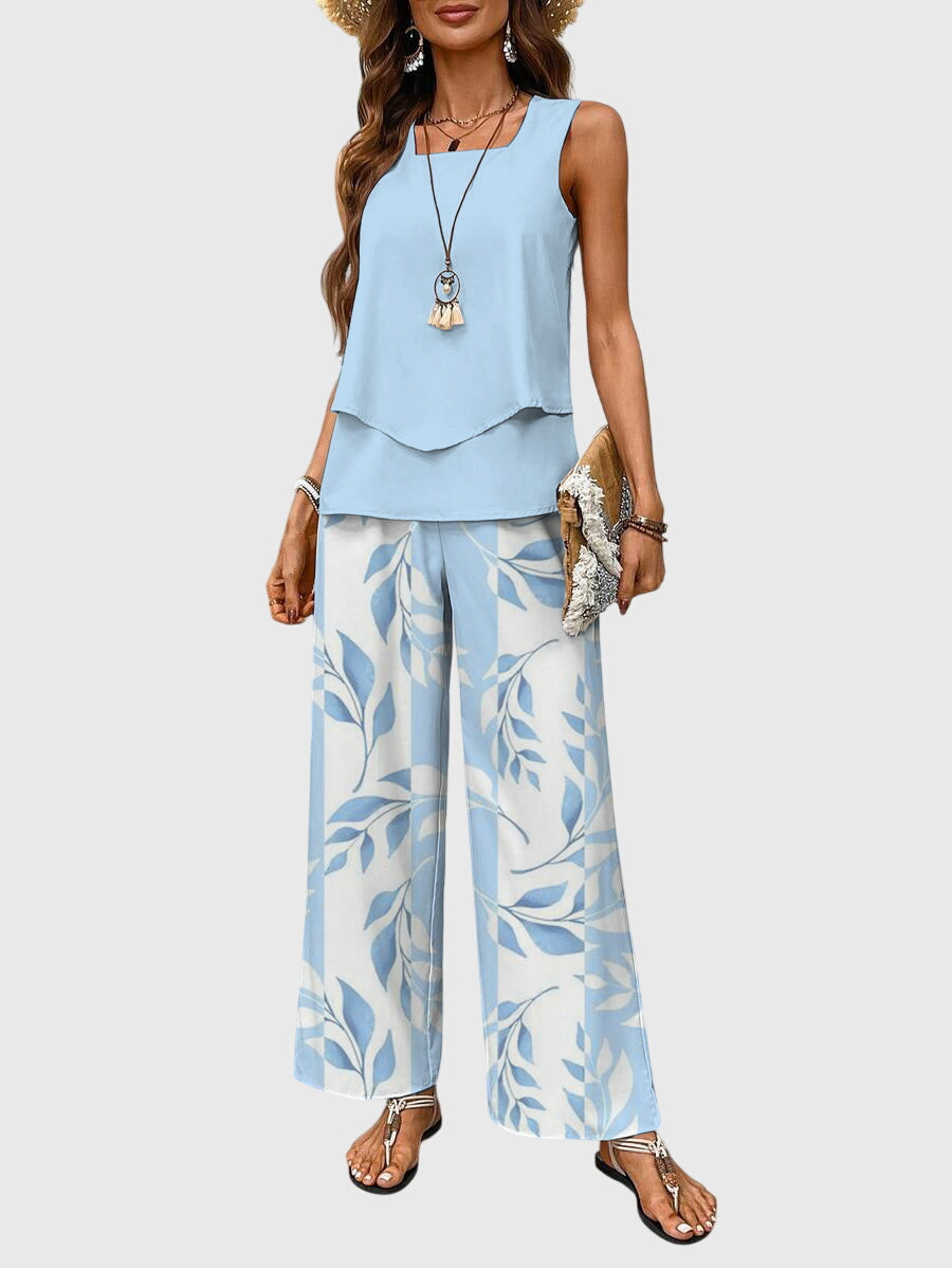 Women's Summer Two Piece Set | Tiered Hem And Wide Leg