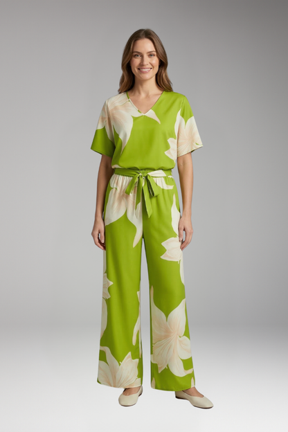Women's Summer Two Piece Set | V Neck Top And Wide Leg Pants
