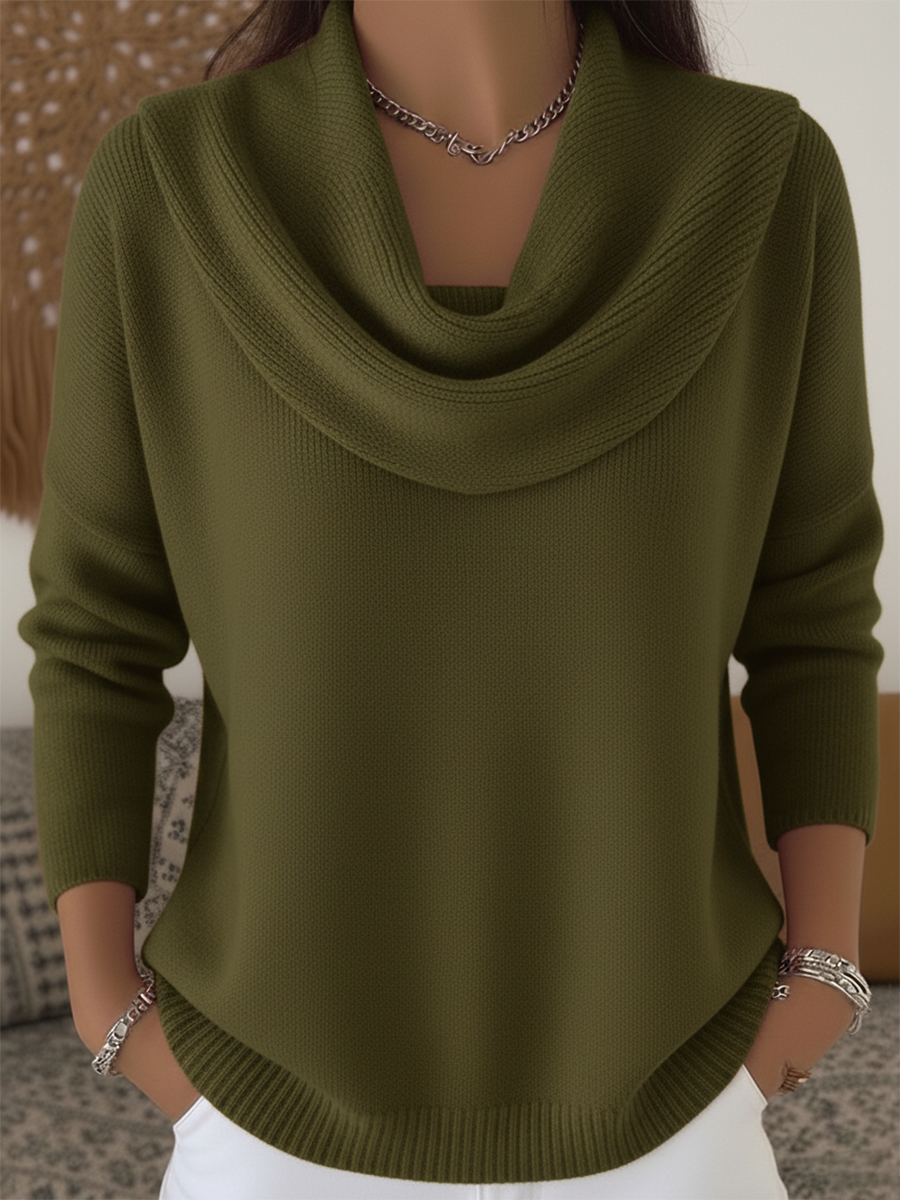 Women's Sweater | Cowl Collar, Curved Ribbed Hem