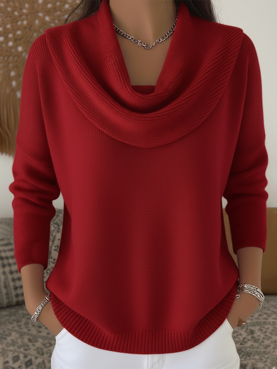 Women's Sweater | Cowl Collar, Curved Ribbed Hem