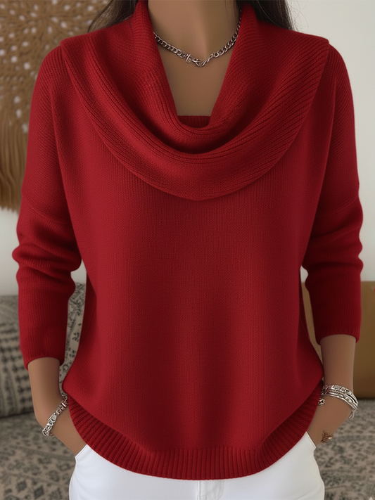 Women's Sweater | Cowl Collar, Curved Ribbed Hem