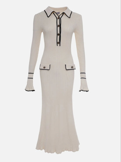Luna | Contrast Trim Midi Dress Buttons - Lumina 3