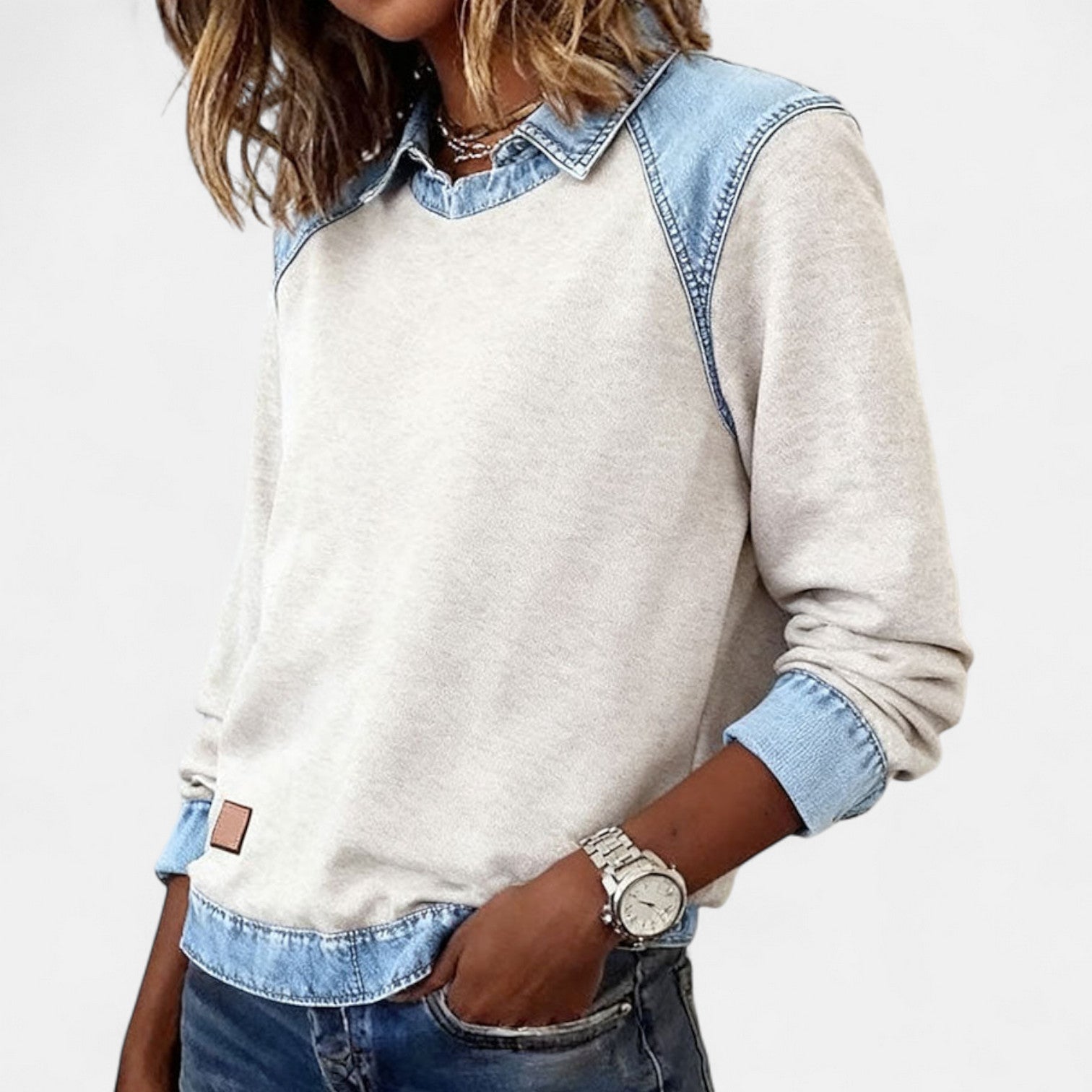 Women's Sweater | Layered Collar, Contrast Paneling