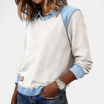 Women's Sweater | Layered Collar, Contrast Paneling