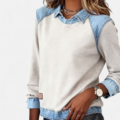 Women's Sweater | Layered Collar, Contrast Paneling