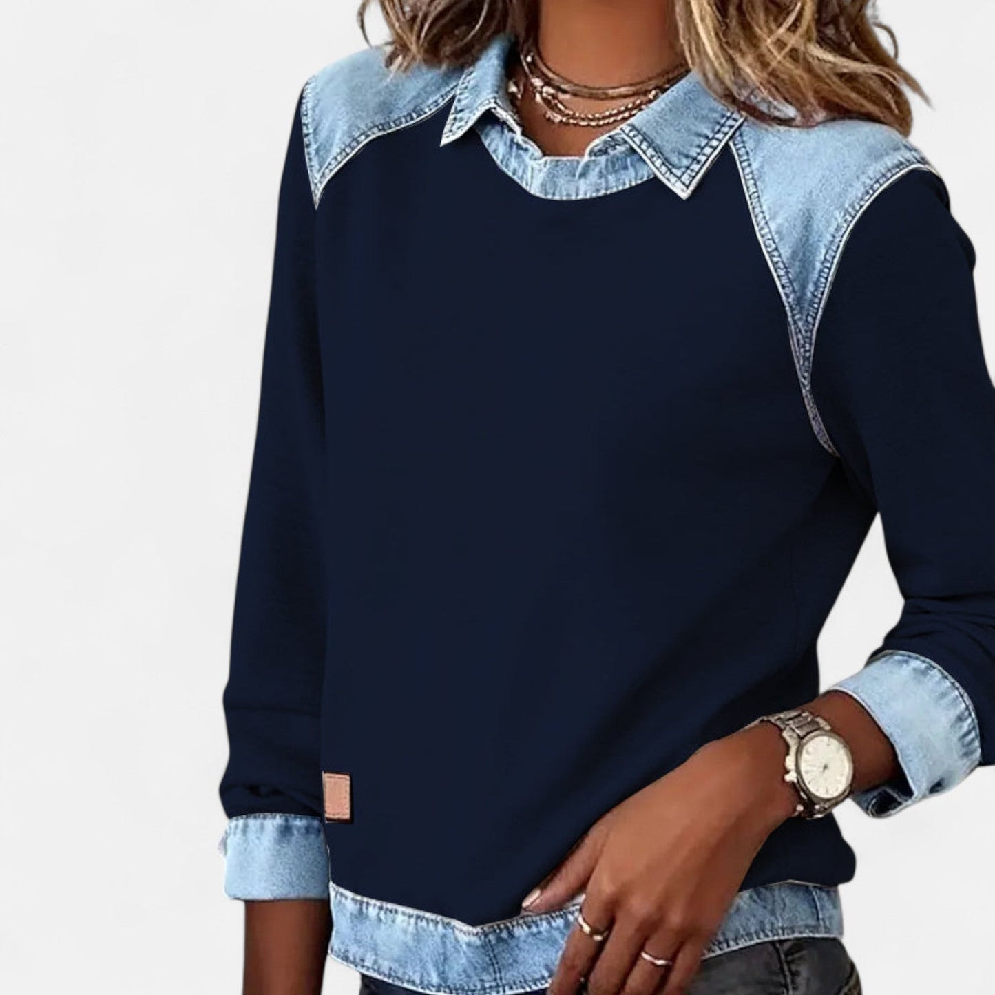 Women's Sweater | Layered Collar, Contrast Paneling
