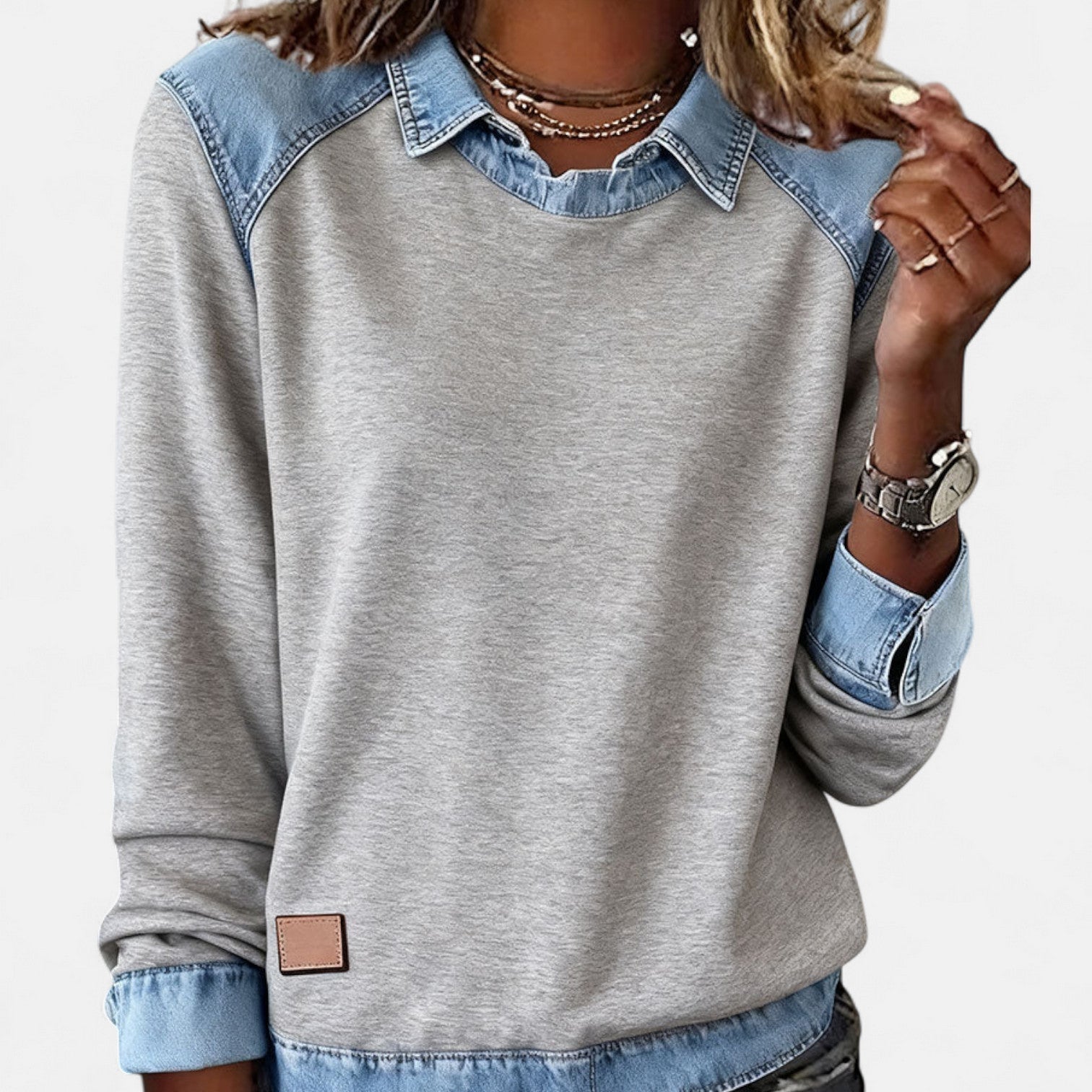 Women's Sweater | Layered Collar, Contrast Paneling