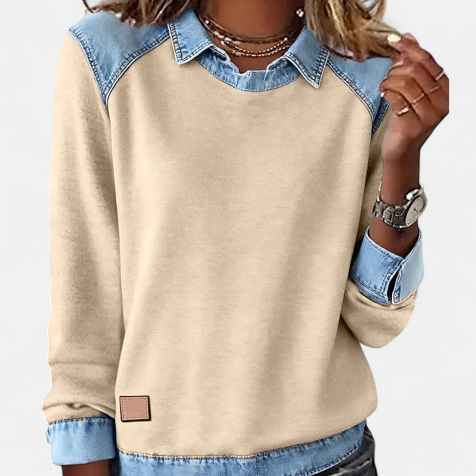 Women's Sweater | Layered Collar, Contrast Paneling