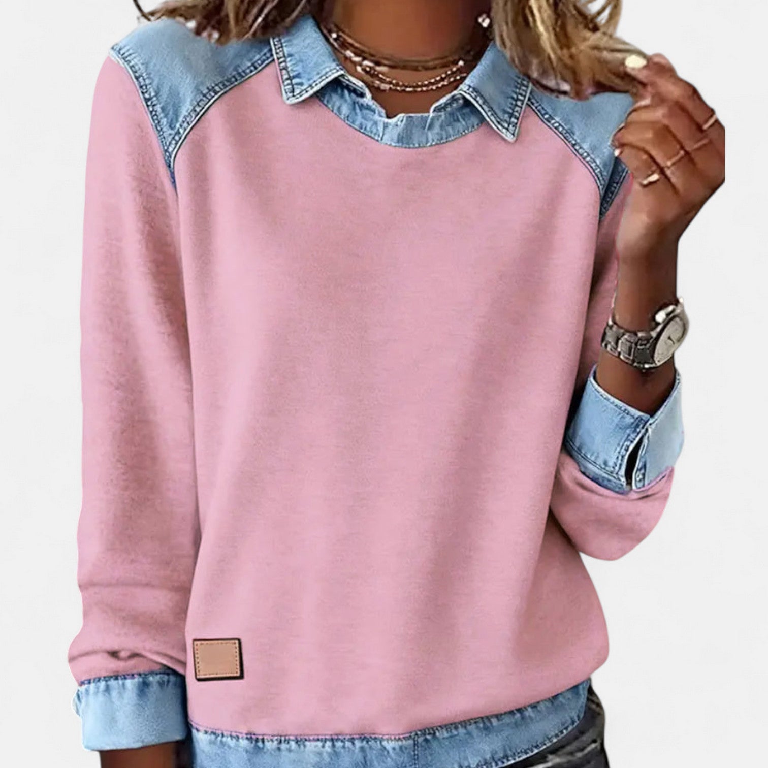Women's Sweater | Layered Collar, Contrast Paneling