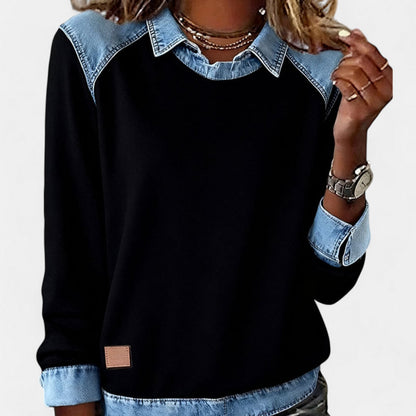 Women's Sweater | Layered Collar, Contrast Paneling