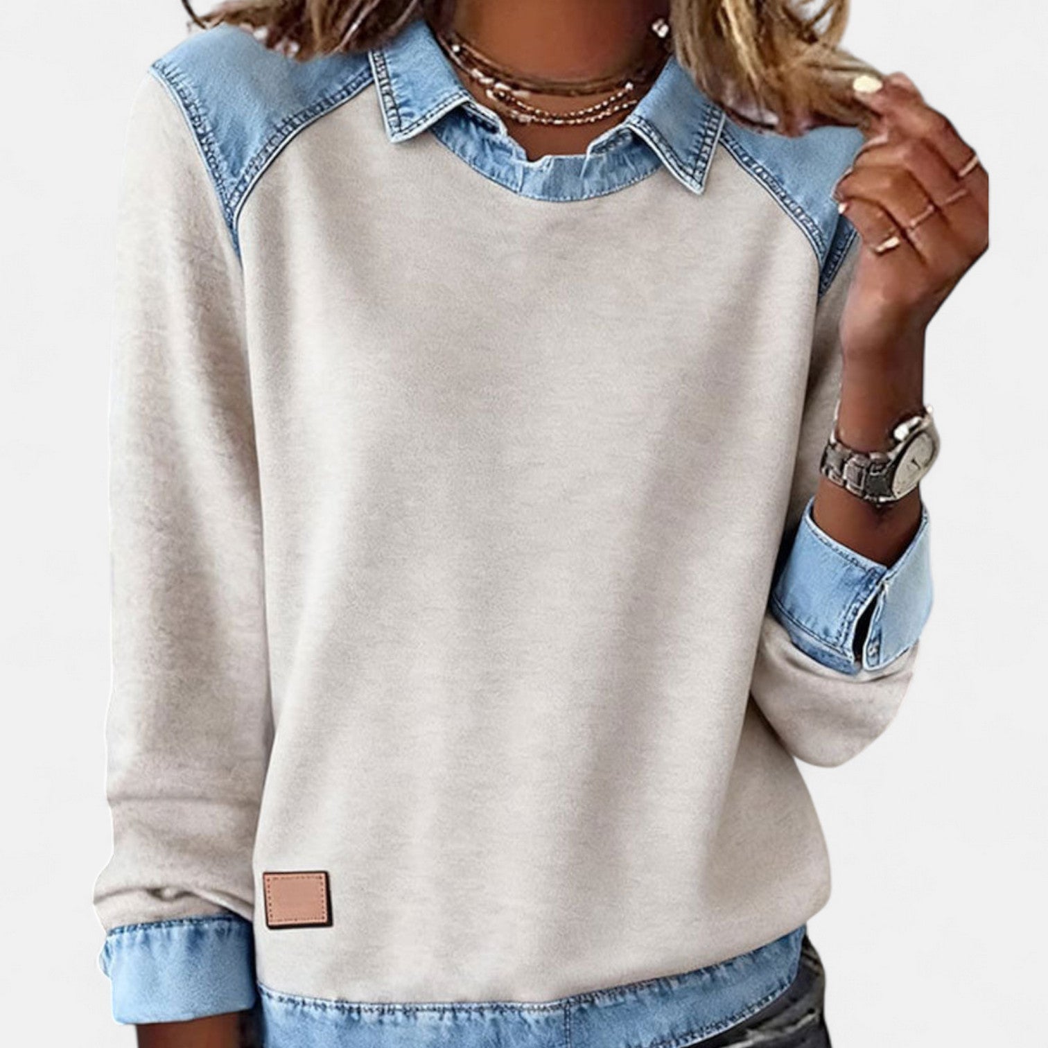 Women's Sweater | Layered Collar, Contrast Paneling