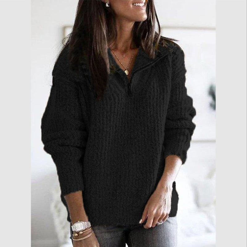 Ribbed Relaxed Fit Wool Zip-Up Sweater for Women – Cozy & Casual Comfort 1
