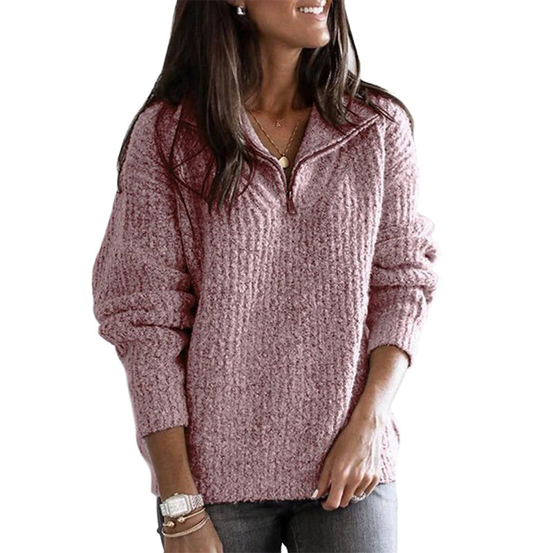 Ribbed Relaxed Fit Wool Zip-Up Sweater for Women – Cozy & Casual Comfort 5