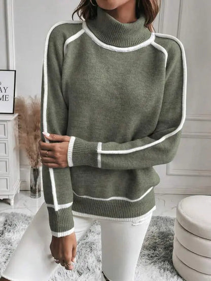 Women's Sweater | Roll Neck, Contrast Piped Shoulders