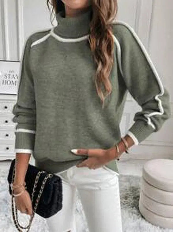 Women's Sweater | Roll Neck, Contrast Piped Shoulders