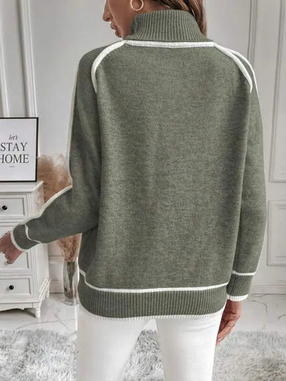 Women's Sweater | Roll Neck, Contrast Piped Shoulders