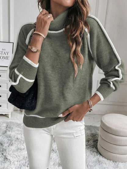 Women's Sweater | Roll Neck, Contrast Piped Shoulders