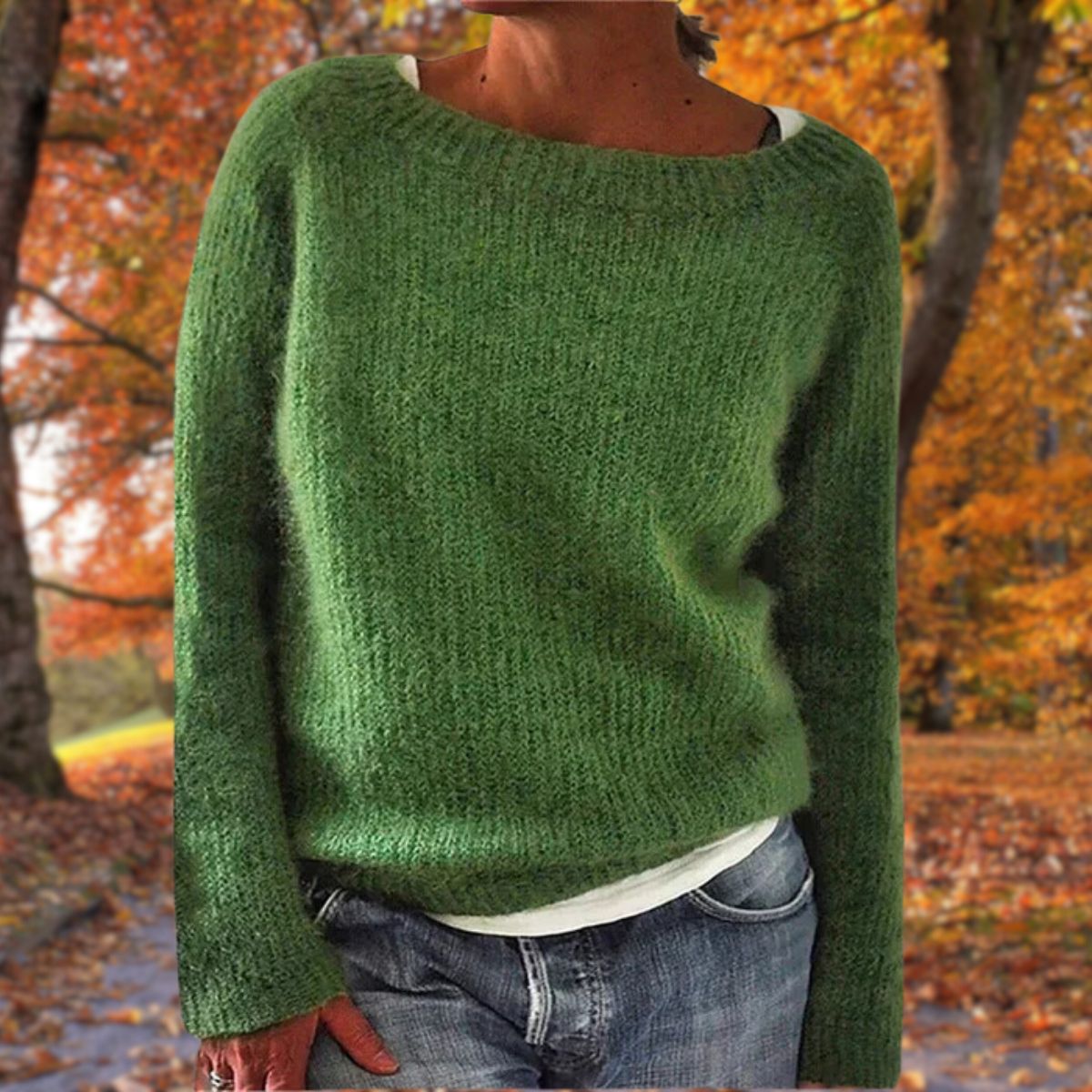 Women's Sweater | Wide Neckline, Ribbed Knit Texture