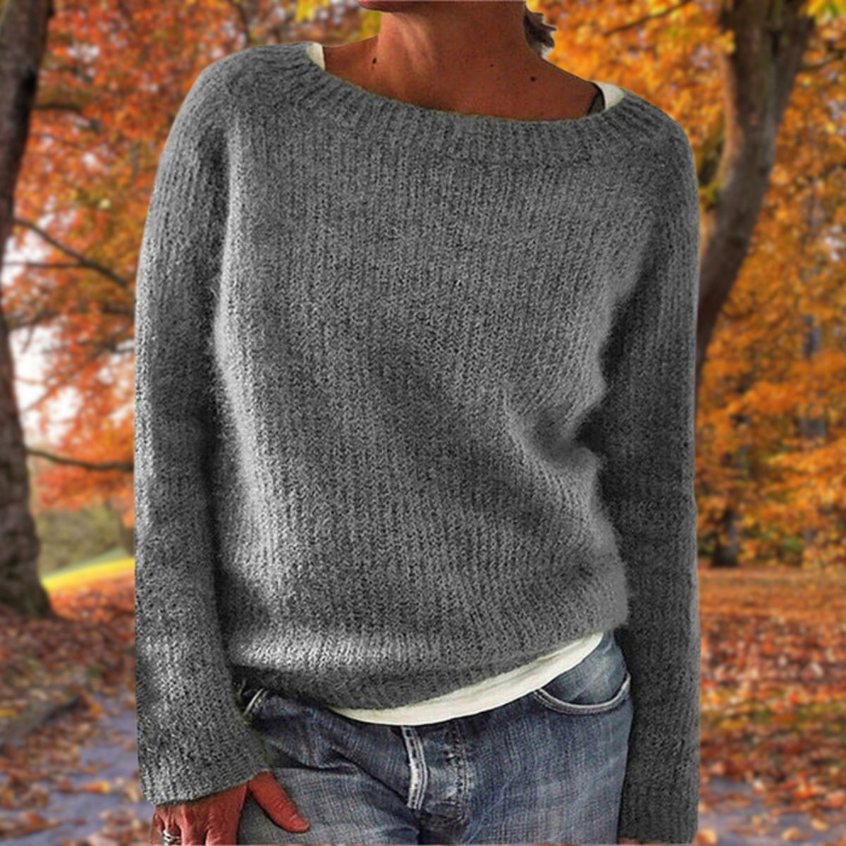 Women's Sweater | Wide Neckline, Ribbed Knit Texture