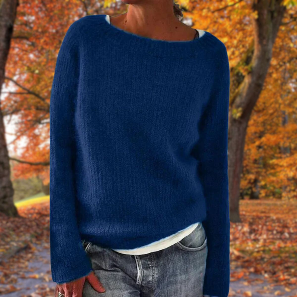 Women's Sweater | Wide Neckline, Ribbed Knit Texture